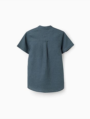 Camisa de lino y algodón de manga corta con bolsillo