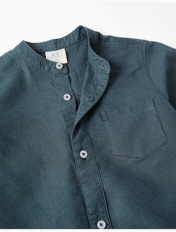 Camisa de lino y algodón de manga corta con bolsillo