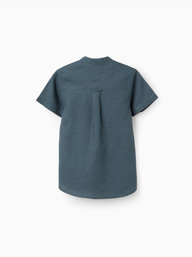 Camisa de manga corta de lino y algodón con bolsillo Azul oscuro - Kiabi