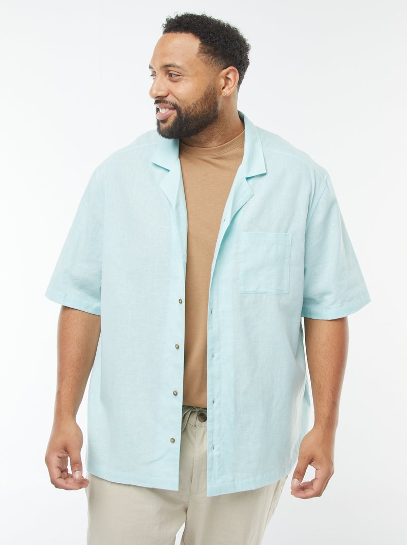 Camisa de manga corta de mezcla de lino Azul - Kiabi
