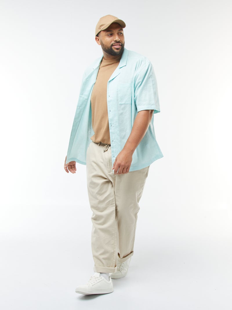 Camisa de manga corta de mezcla de lino Azul - Kiabi