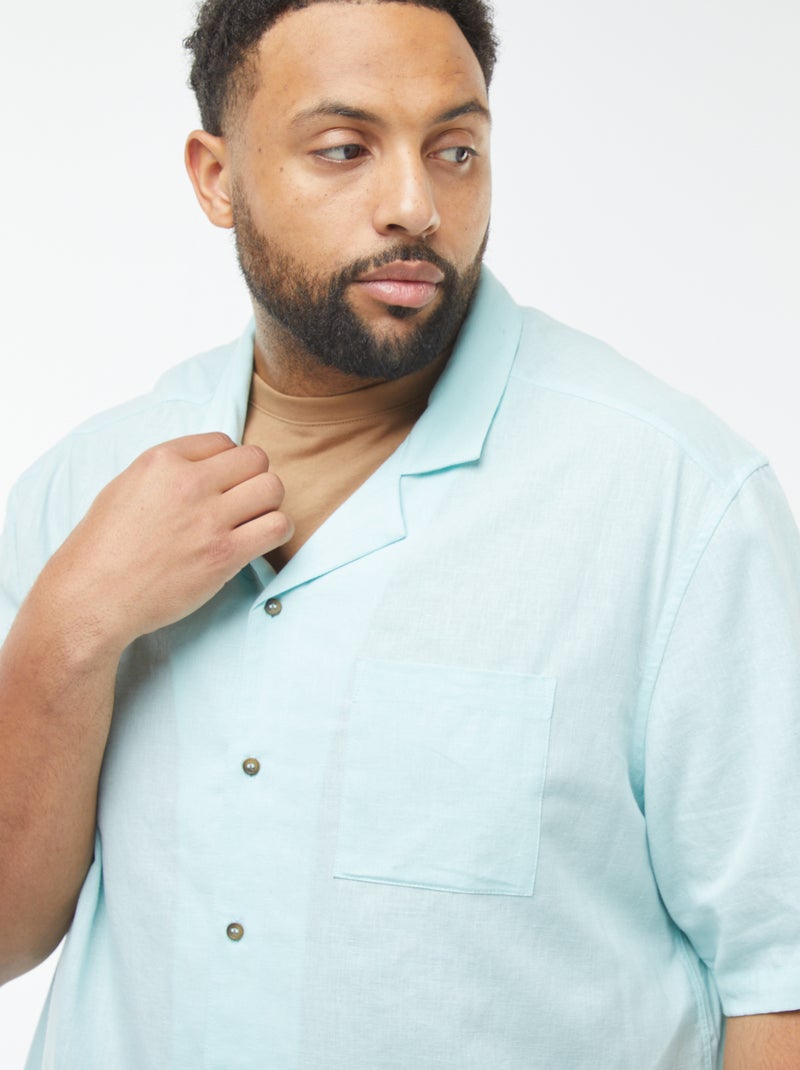 Camisa de manga corta de mezcla de lino Azul - Kiabi