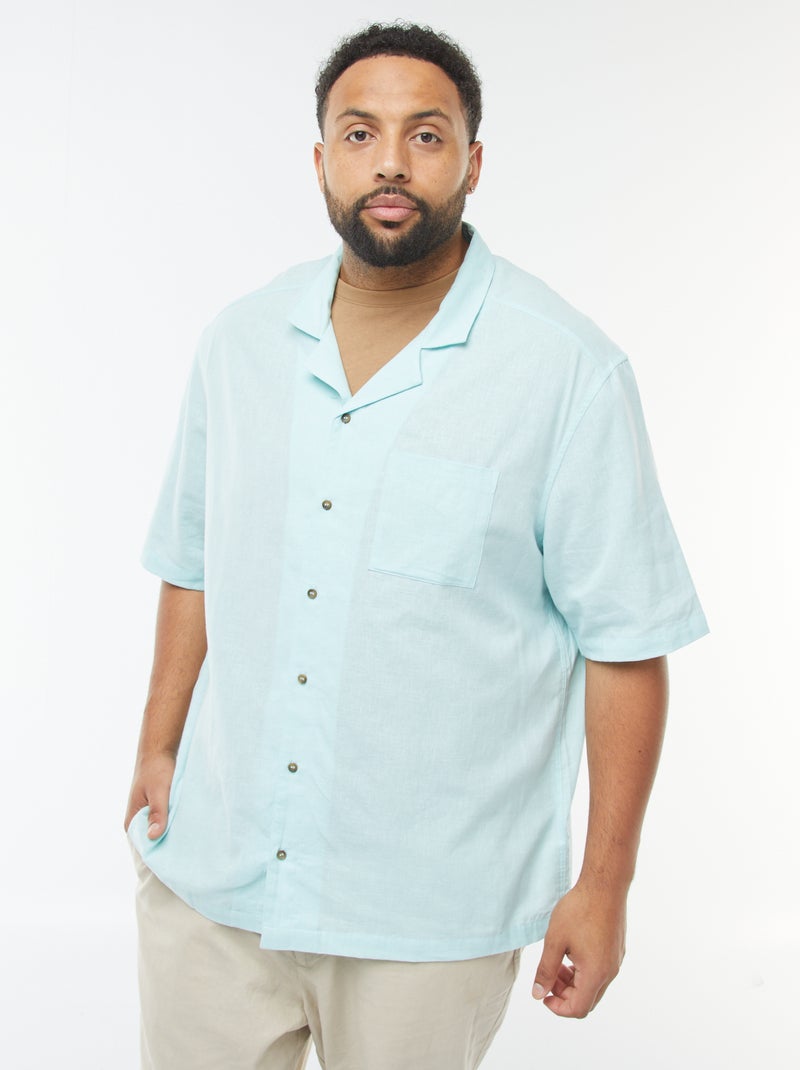 Camisa de manga corta de mezcla de lino Azul - Kiabi