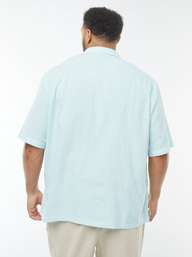 Camisa de manga corta de mezcla de lino Azul - Kiabi