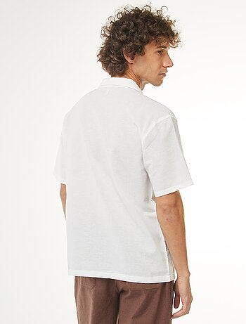Camisa de manga corta de mezcla de lino con bordados