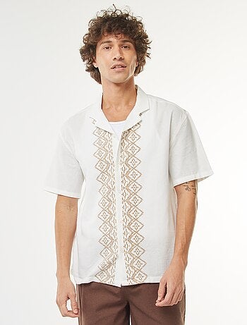 Camisa de manga corta de mezcla de lino con bordados