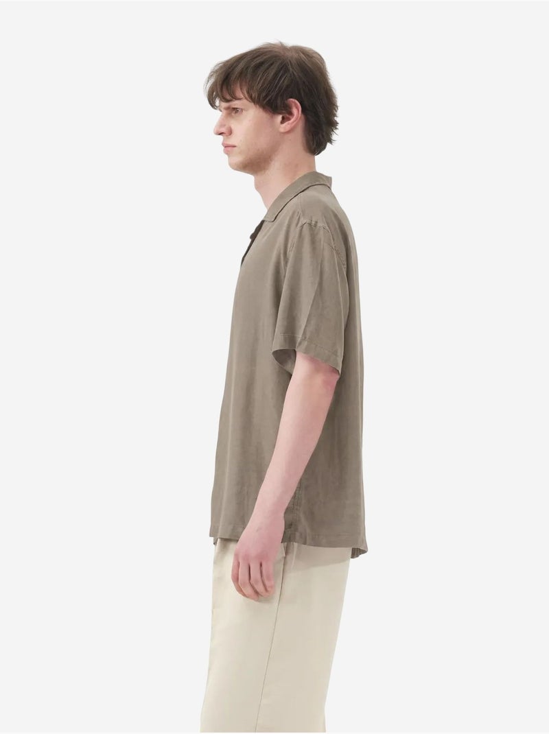 Camisa de manga corta de mezcla de lino con cierre de botones giesto Caqui - Kiabi