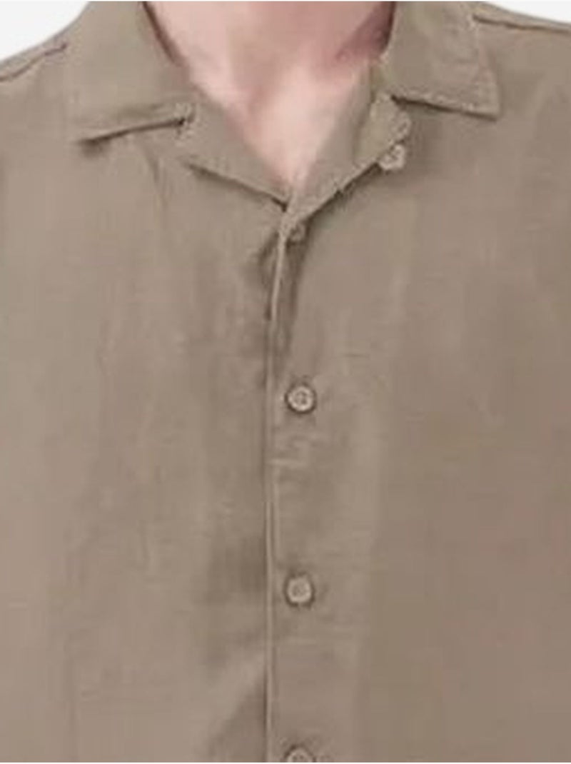 Camisa de manga corta de mezcla de lino con cierre de botones giesto Caqui - Kiabi
