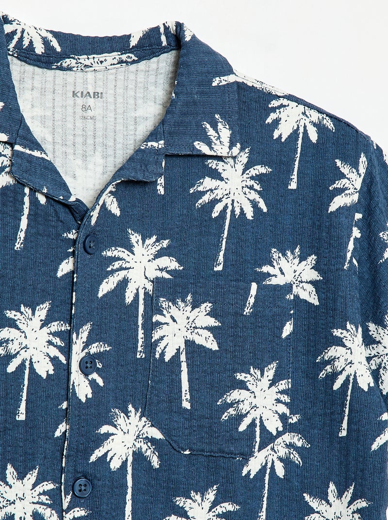 Camisa de manga corta de nido de abeja Azul - Kiabi