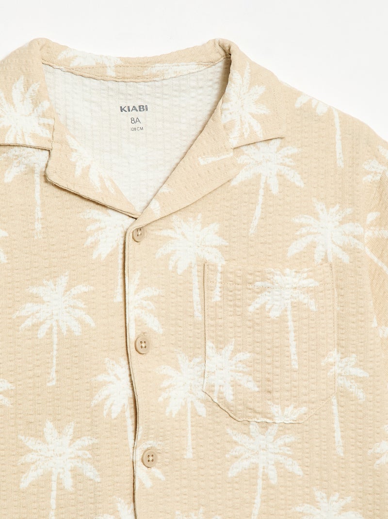 Camisa de manga corta de nido de abeja Beige - Kiabi