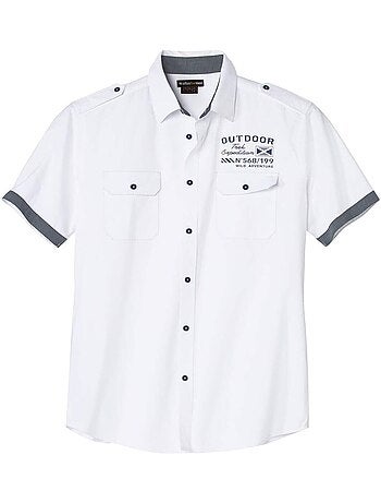 Camisa de manga corta de popelín flameado con cuello de puntas libres