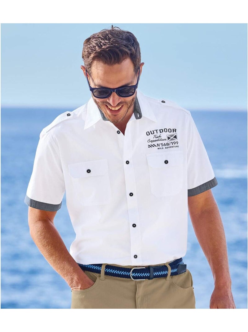Camisa de manga corta de popelín 100 % algodón estilo piloto para el verano Blanco - Kiabi