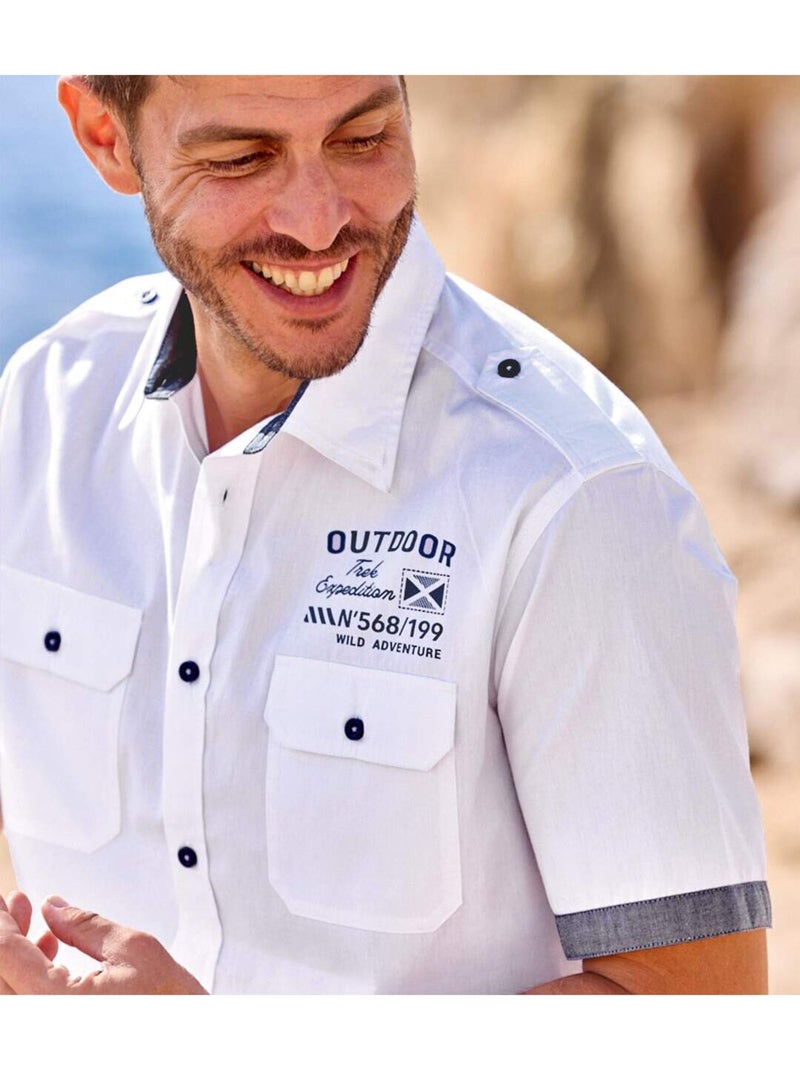 Camisa de manga corta de popelín 100 % algodón estilo piloto para el verano Blanco - Kiabi