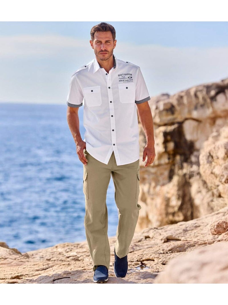 Camisa de manga corta de popelín 100 % algodón estilo piloto para el verano Blanco - Kiabi