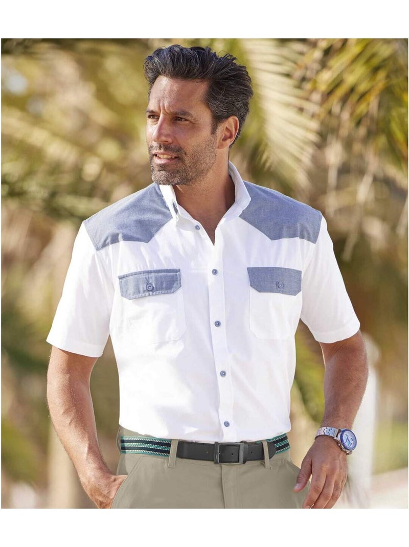 Camisa de manga corta de popelín 100 % algodón palm coast Blanco - Kiabi