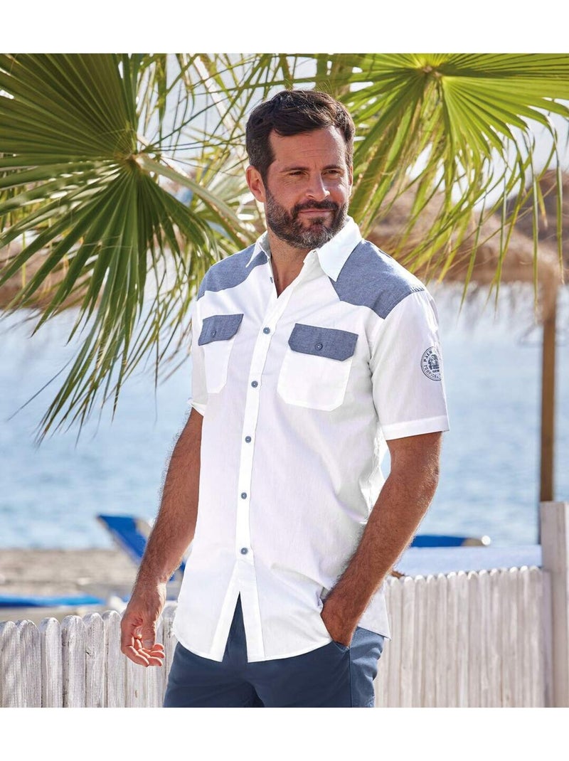Camisa de manga corta de popelín 100 % algodón palm coast Blanco - Kiabi