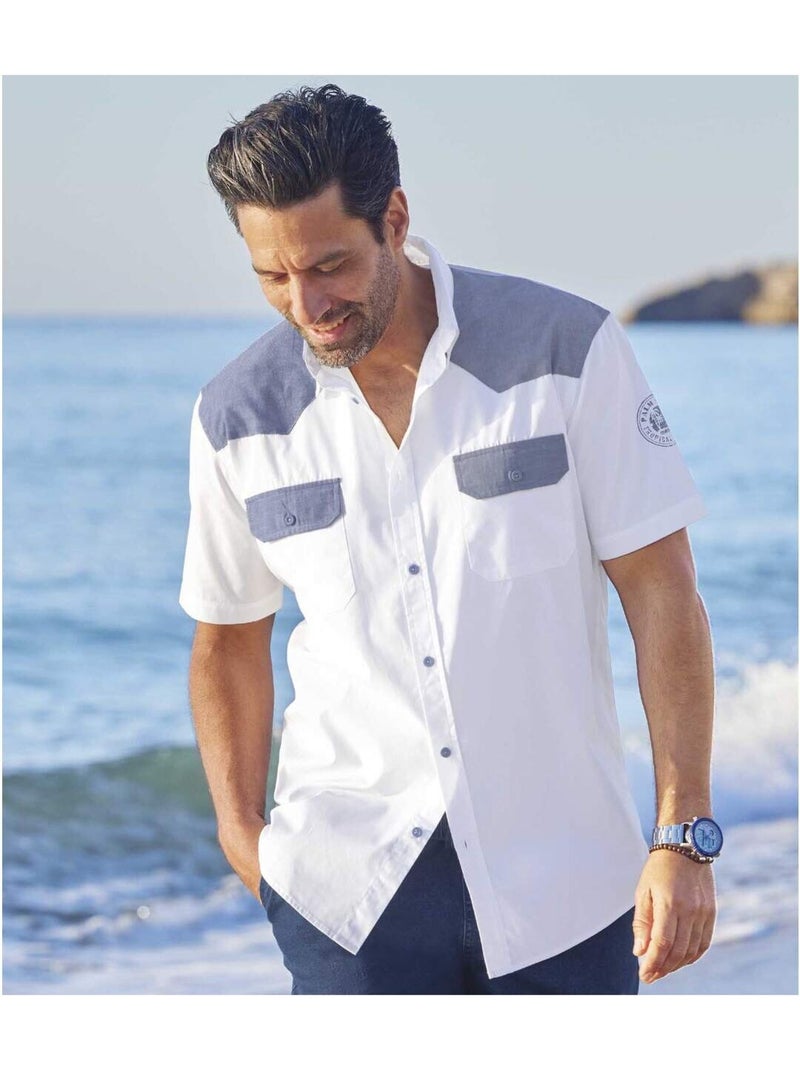 Camisa de manga corta de popelín 100 % algodón palm coast Blanco - Kiabi