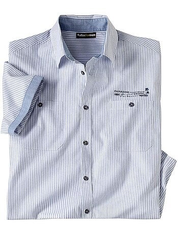 Camisa piloto de popelín de algodón manga corta cuello de puntas libres ocean