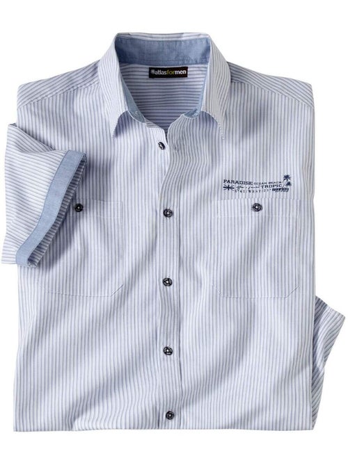 Camisa de manga corta de popelín a rayas con cuello de puntas libres west island - Kiabi Camisa de manga corta de popelín a rayas con cuello de puntas libres west island - Kiabi