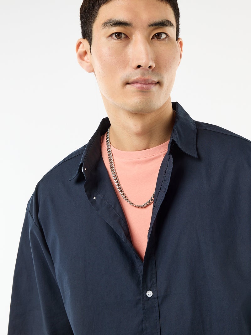 Camisa de manga corta de popelín Azul - Kiabi