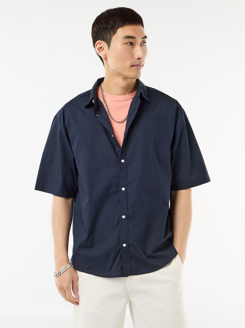 Camisa de manga corta de popelín Azul - Kiabi