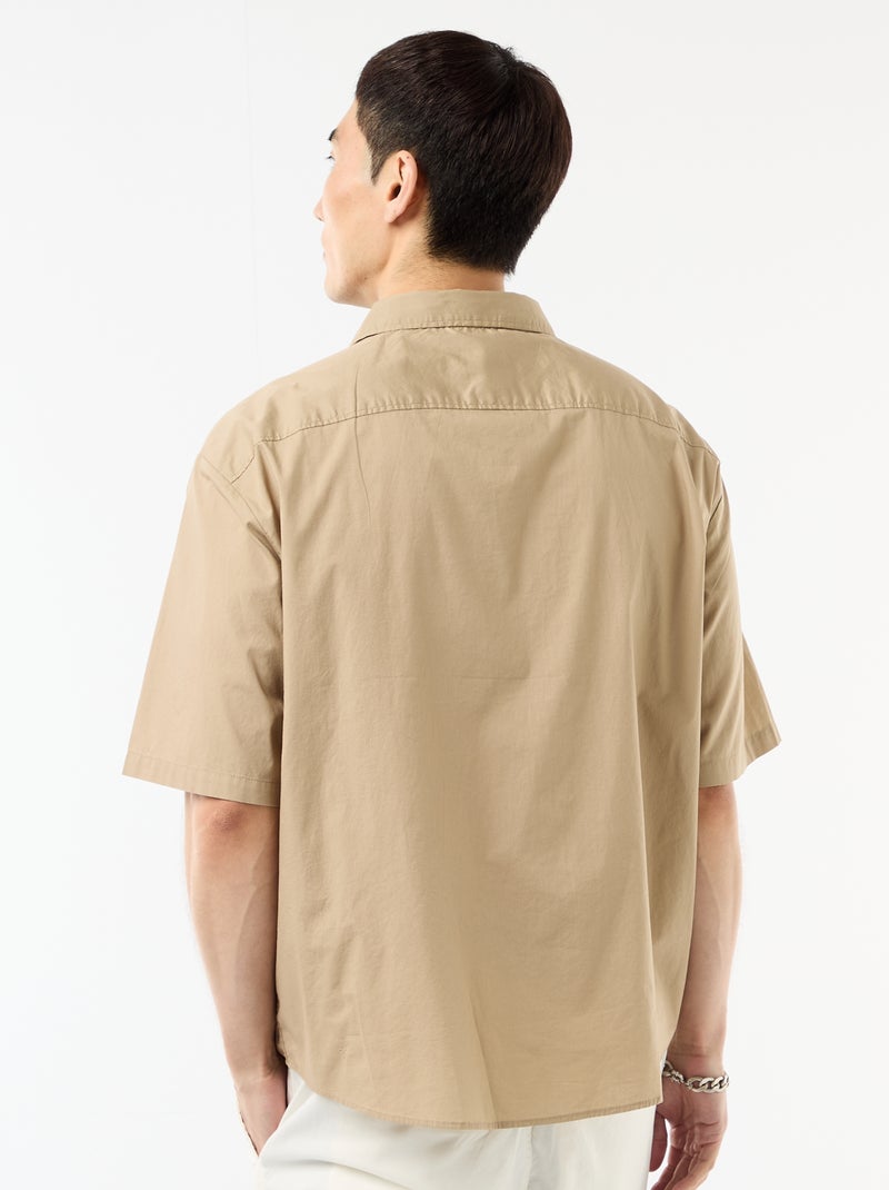 Camisa de manga corta de popelín Beige - Kiabi