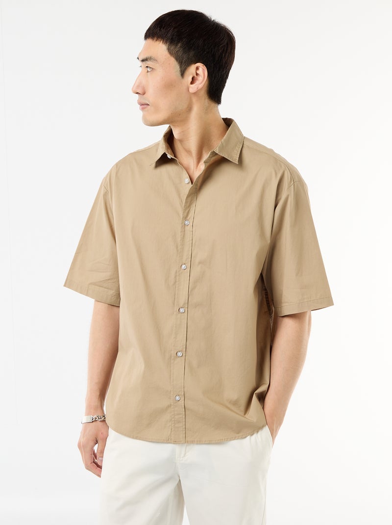 Camisa de manga corta de popelín Beige - Kiabi