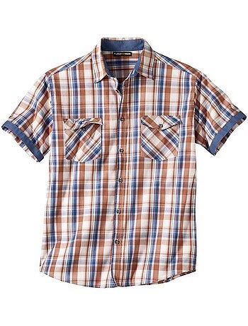 Camisa de manga corta de popelín de algodón a cuadros