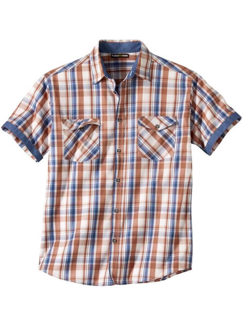 Camisa de manga corta de popelín de algodón a cuadros - Kiabi Camisa de manga corta de popelín de algodón a cuadros - Kiabi