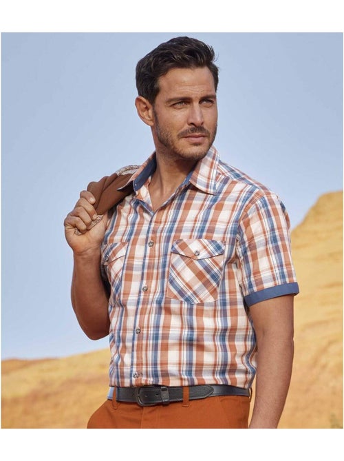 Camisa de manga corta de popelín de algodón a cuadros - Kiabi Camisa de manga corta de popelín de algodón a cuadros - Kiabi
