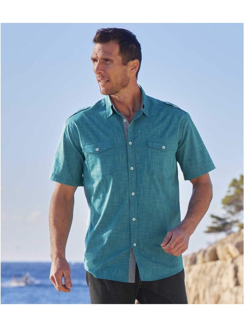 Camisa de manga corta de popelín de cuadros yachting sail coast Azul petróleo - Kiabi