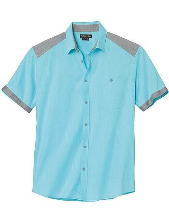 Camisa de manga corta de popelín flameado con cuello de puntas libres