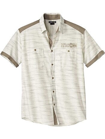 Camisa de manga corta de popelín flameado con cuello de puntas libres