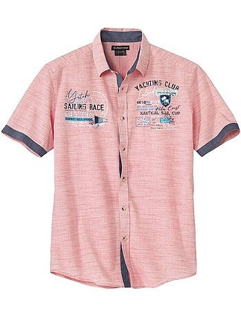 Camisa de manga corta de popelín flameado con cuello de puntas libres