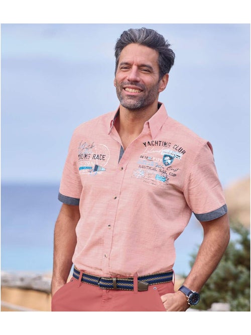 Camisa de manga corta de popelín flameado con cuello de puntas libres - Kiabi Camisa de manga corta de popelín flameado con cuello de puntas libres - Kiabi