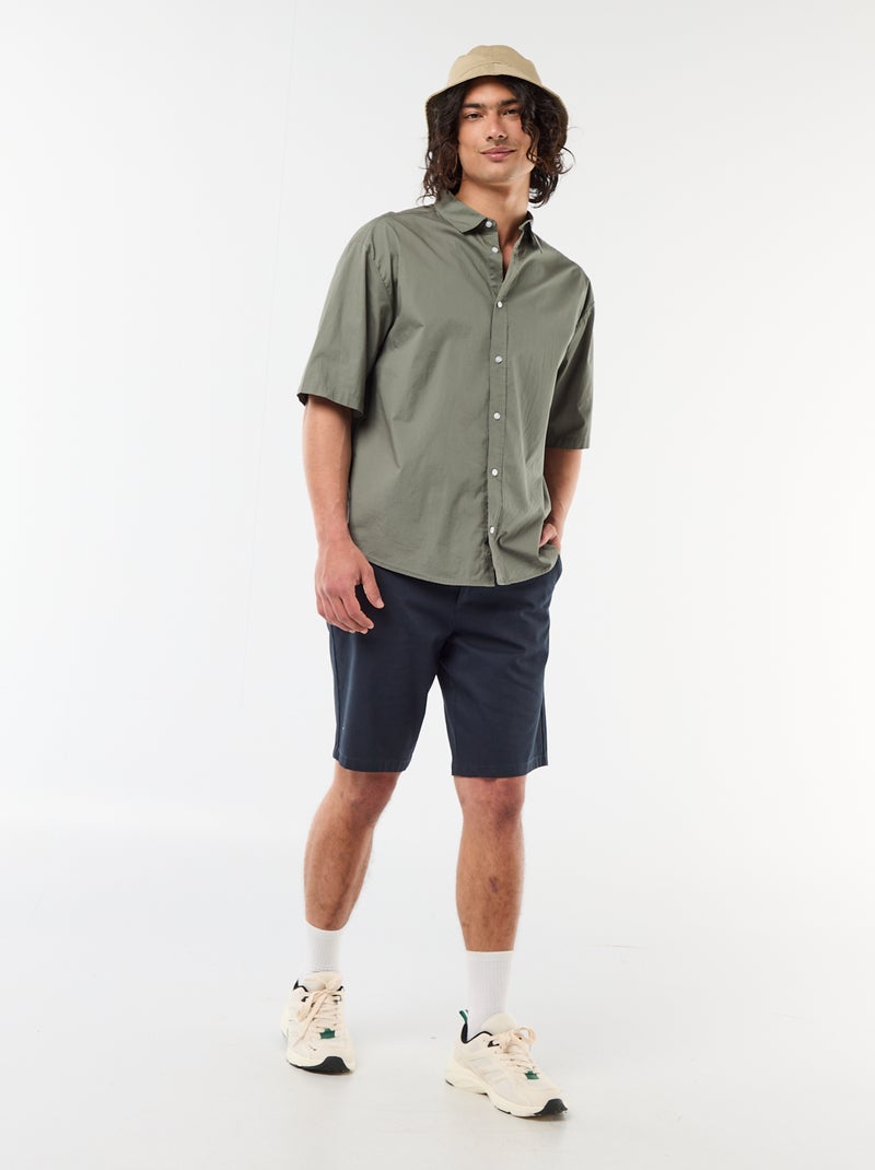 Camisa de manga corta de popelín Verde - Kiabi