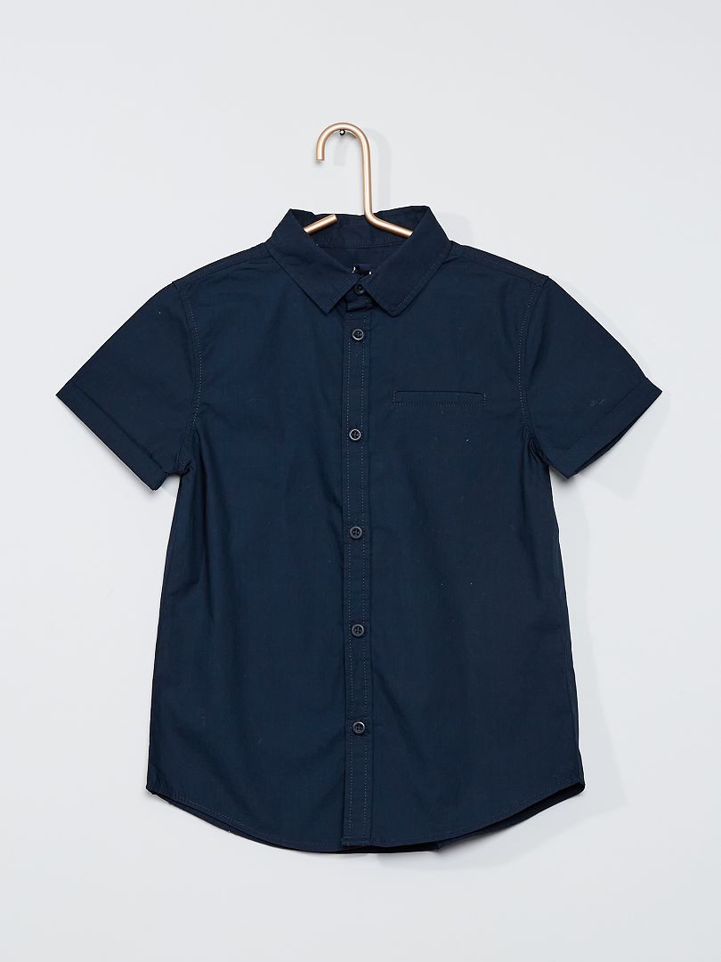 Camisa de manga corta de popelina de algodón azul - Kiabi