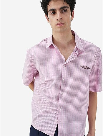 Camisa de manga corta de popelina de algodón de cuadros vichy para hombre giesto