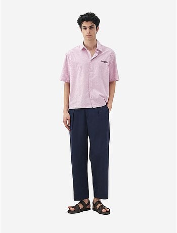 Camisa de manga corta de popelina de algodón de cuadros vichy para hombre giesto