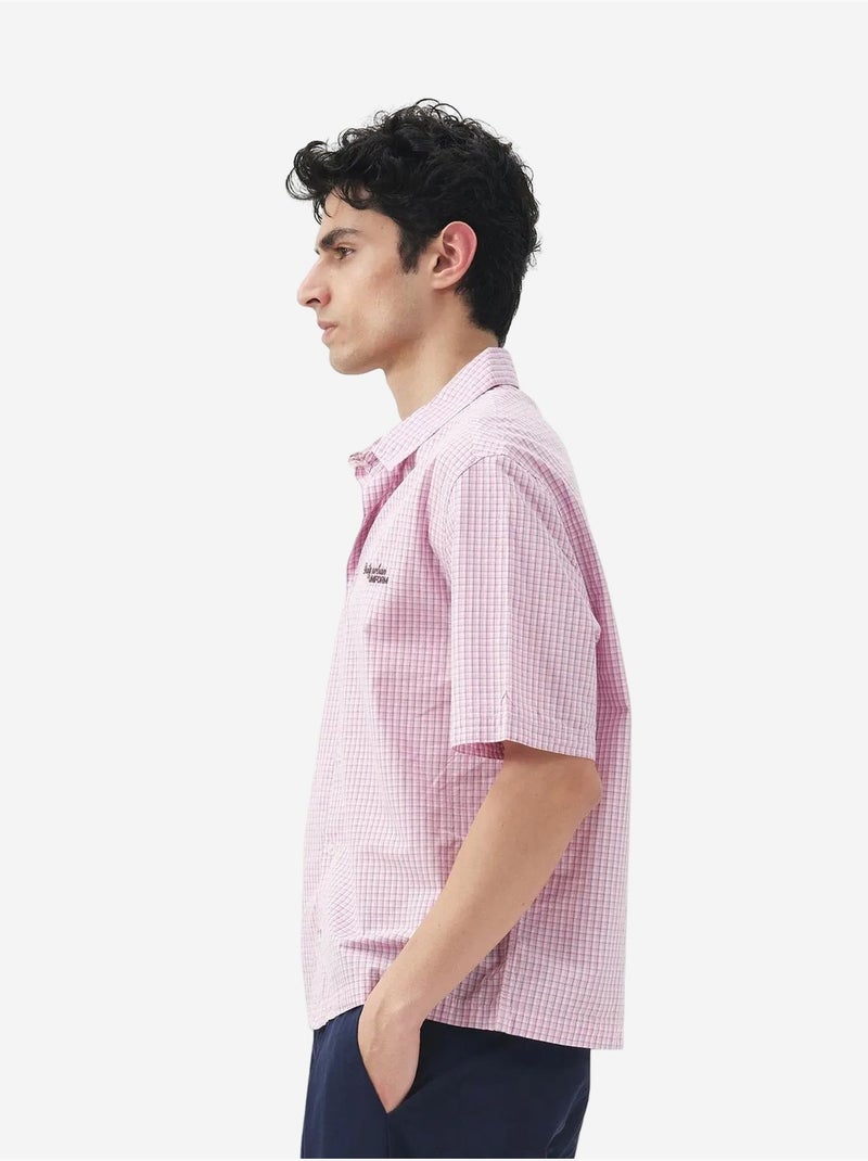 Camisa de manga corta de popelina de algodón de cuadros vichy para hombre giesto Rosa claro - Kiabi