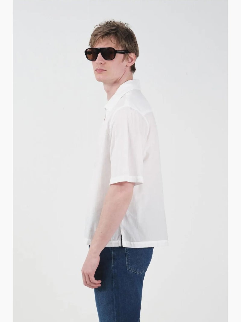 Camisa de manga corta de popelina de algodón para hombre giesto Blanco - Kiabi