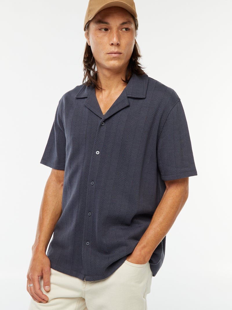 Camisa de manga corta de punto calado Azul - Kiabi