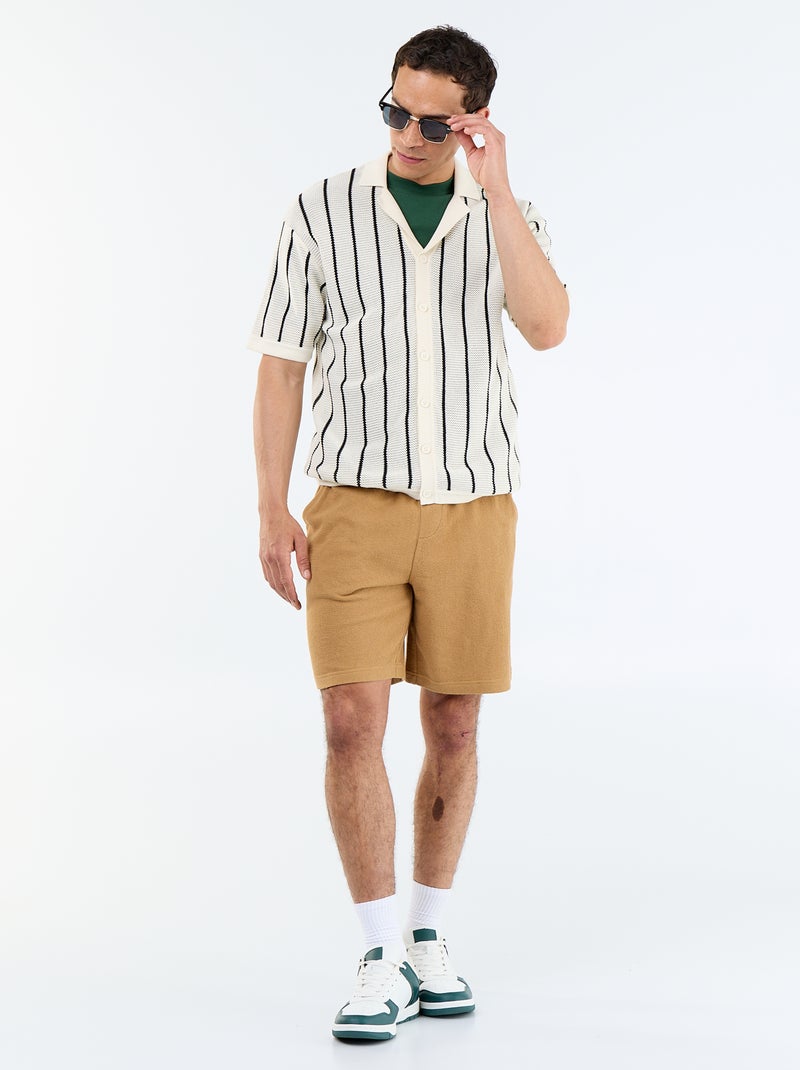 Camisa de manga corta de punto calado Beige - Kiabi