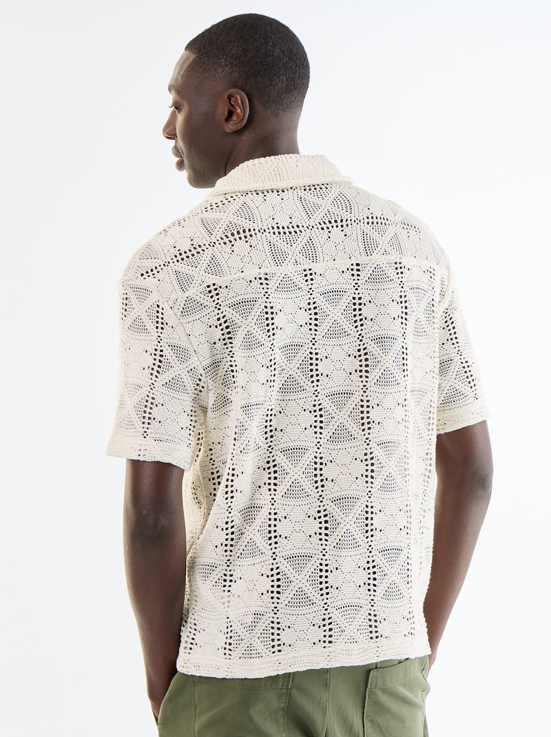 Camisa de manga corta de punto calado Blanco - Kiabi