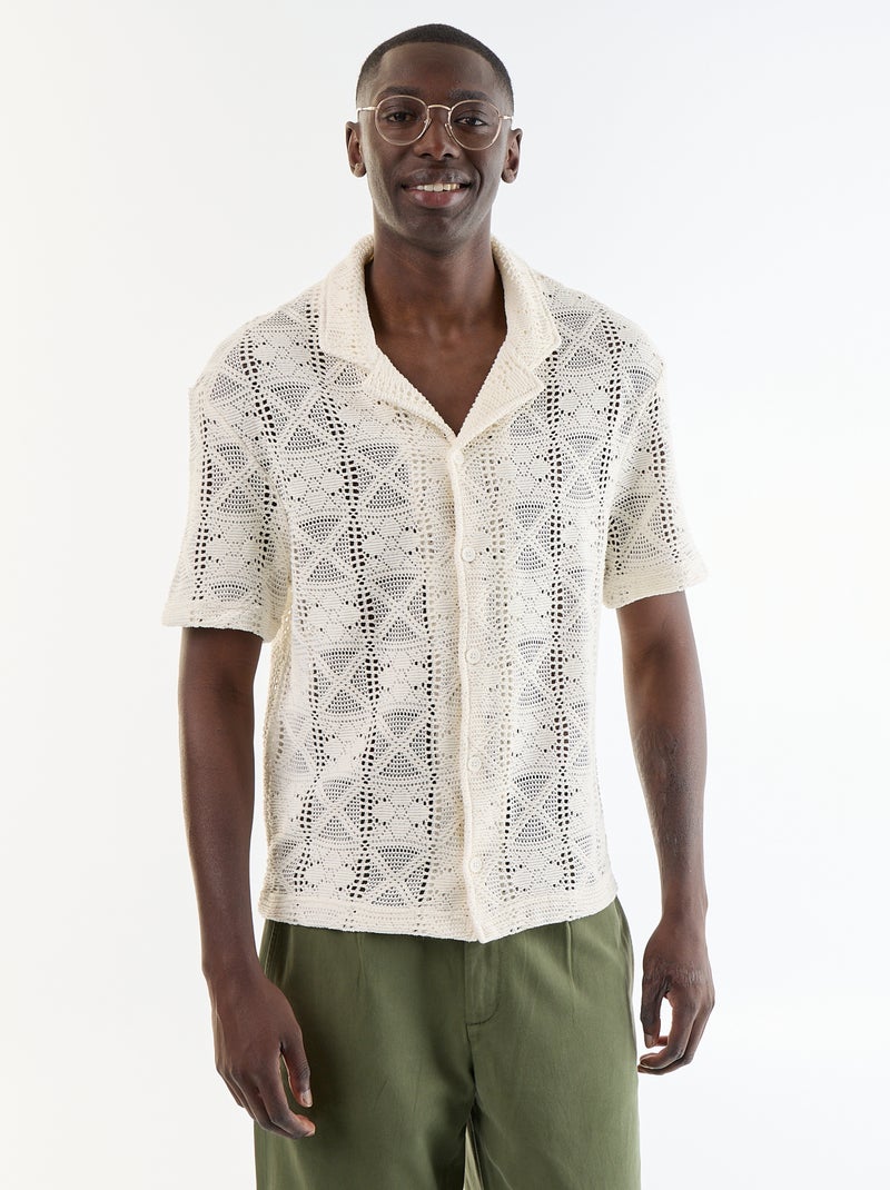 Camisa de manga corta de punto calado Blanco - Kiabi