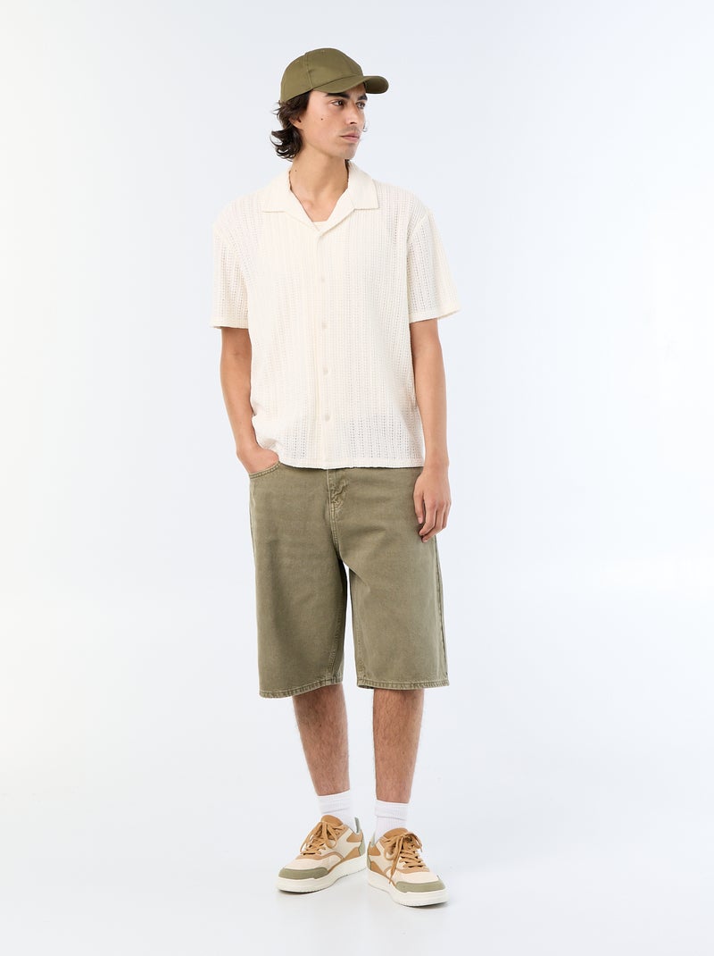 Camisa de manga corta de punto calado Blanco - Kiabi