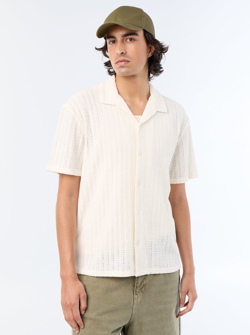 Camisa de manga corta de punto calado Blanco - Kiabi