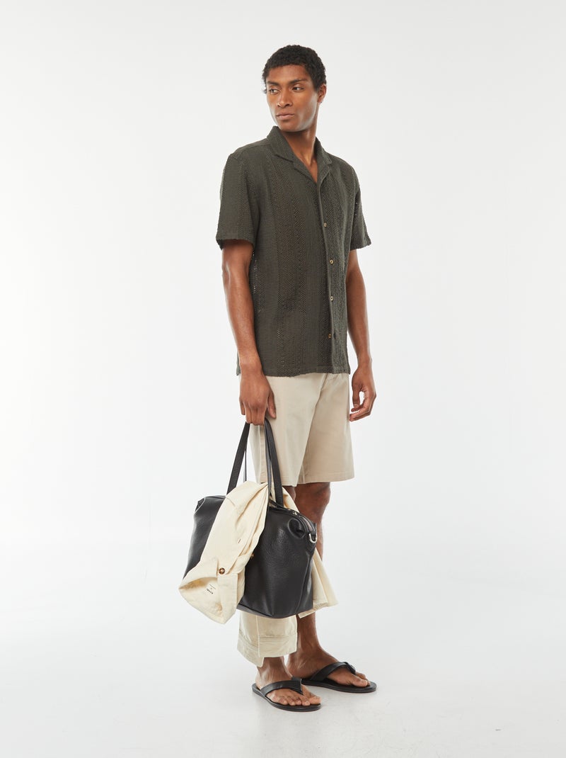 Camisa de manga corta de punto calado Kaki - Kiabi