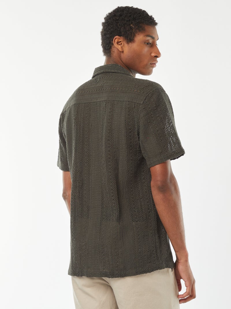Camisa de manga corta de punto calado Kaki - Kiabi