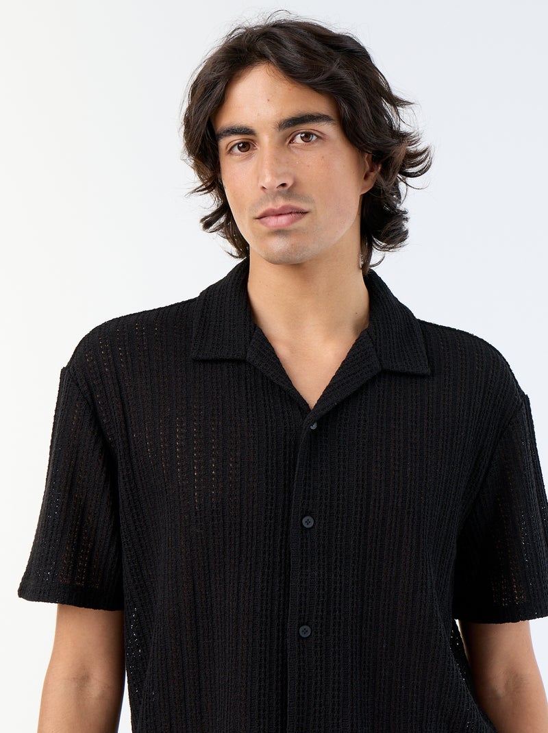 Camisa de manga corta de punto calado Negro - Kiabi